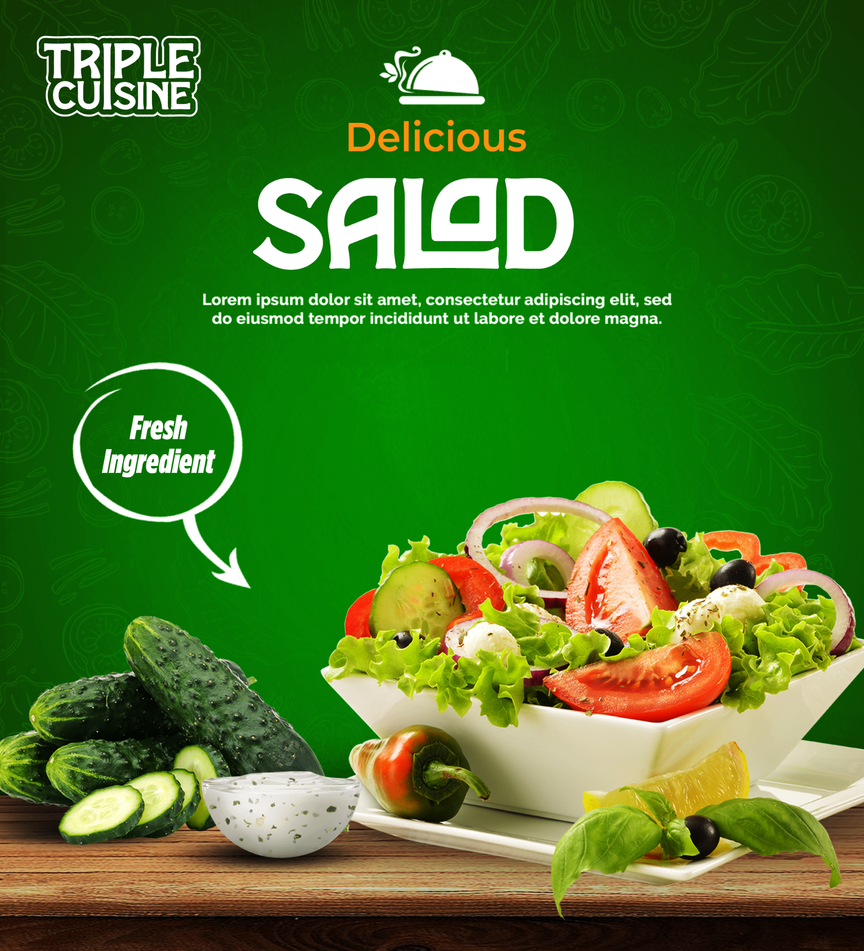 Delicious Salad — Triple Cuisine — Poster Design